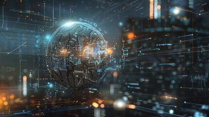 A Futuristic Digital Landscape Showcasing a Glowing, Intricately Designed Orb Amidst a Network of Glowing Lines and Circuits, Representing Advanced Technology and Interconnected Systems