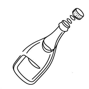 recommend clip art: Champagne bottle popping with cork in motion - minimalist line art on beige background