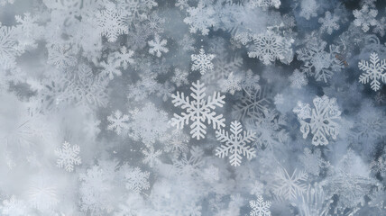 Delicate snowflakes covering a frostbitten surface in a winter landscape showcasing seasonal beauty and tranquility