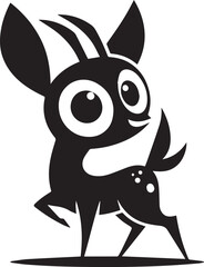 Cartoonish antelope silhouette with large eyes and a playful pose