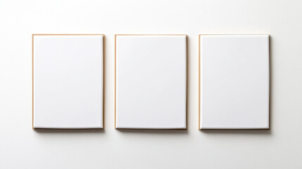 Product mockup and display, Blank canvases arranged in row, showcasing simplicity and potential for creativity. Perfect for artists and designers seeking inspiration