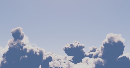 Blue sky and cumulonimbus clouds. Illuminated from directly above. 3D rendering.