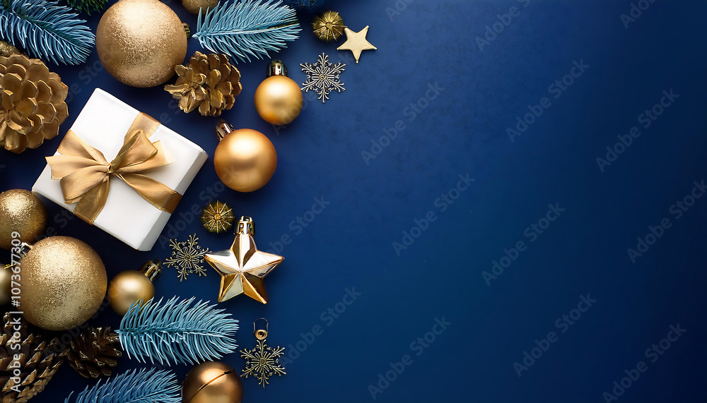 Poster navy blue and gold christmas background features flat lay composition with space for text a_1(598)
