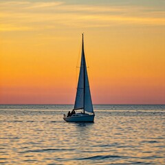 Sailboat in ocean at sunset