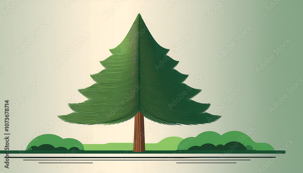 Poster  Minimalist pine tree side view vector illustration with graphic elements suitable for archi_1(590)