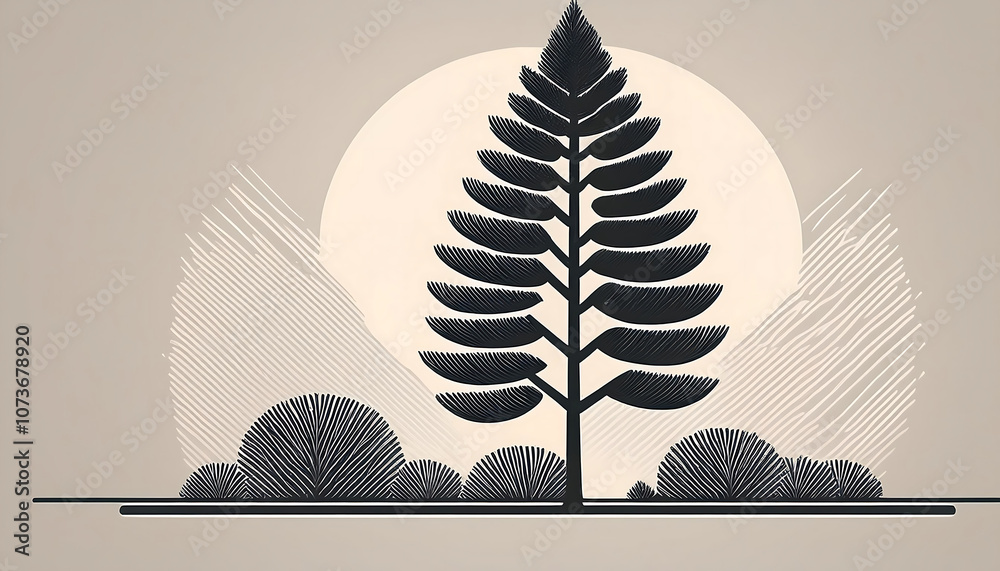 Poster  Minimalist pine tree side view vector illustration with graphic elements suitable for archi_1(589)