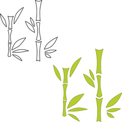 Bamboo tree green dense stems vector with isolated on white background. Cartoon graphic illustration