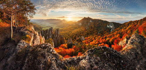 Beautiful sunset in mountains, Landscape panorama in Sulov at fall - Slovakia