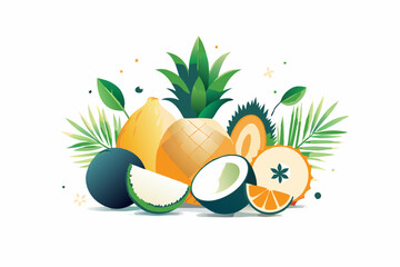 Tropical Fruits Vector Set in Flat Style