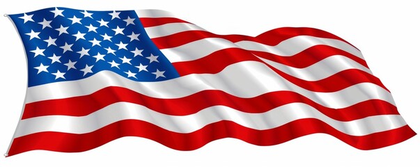 Fototapeta premium A waving American flag, symbolizing patriotism and national pride, with red and white stripes and blue field of stars.