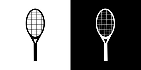 Vector tennis racket icon. Two-tone version on black and white background
