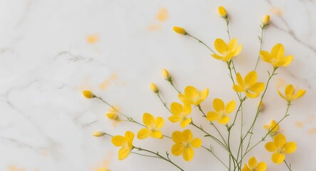 Top view image of spring yellow mimosa flowers composition background.