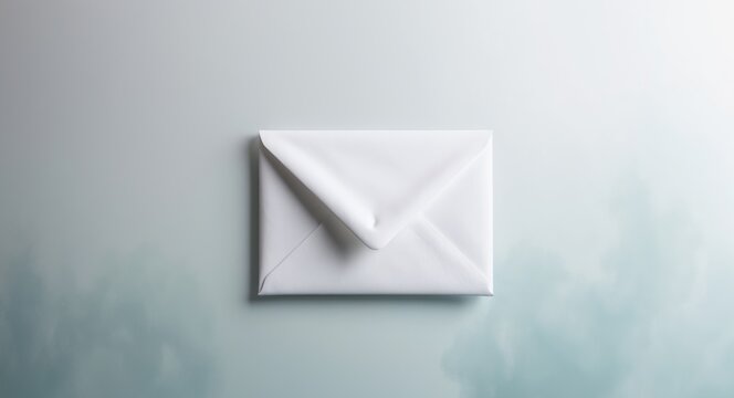 A simple white envelope on a light blue background for correspondence.
