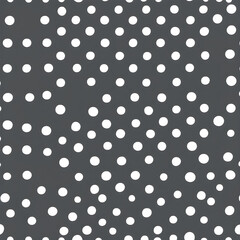 White polka dots on a dark grey background. Sharp dot details in 8K. The grey background makes the white dots look bright and vibrant.