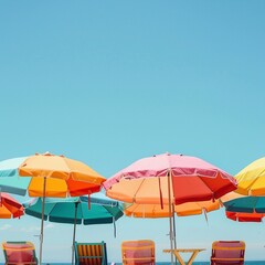 Vibrant umbrellas and chairs for outdoor spaces, perfect for parties and gatherings.