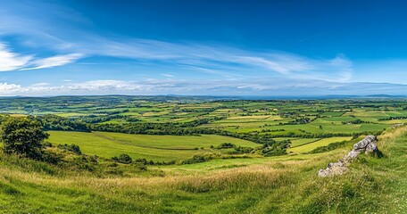 Obraz premium Panoramic View of Irish Countryside with Blue Sky