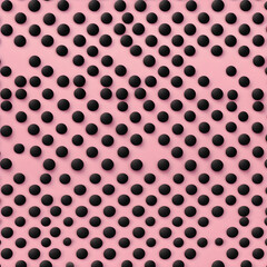 Black polka dots on a light pink background. Neatly arranged dots in 8K.