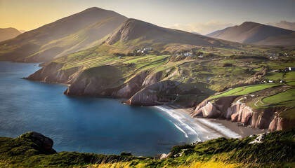Fototapeta premium Picturesque Landscape of the Dingle Peninsula with Stunning Beaches and Jagged Cliffs