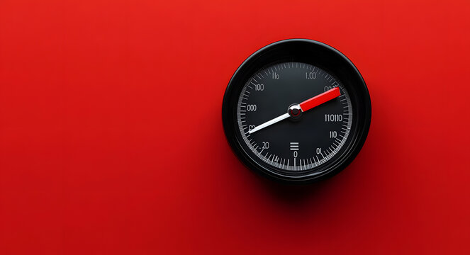Black fuel gauge showing empty against red background