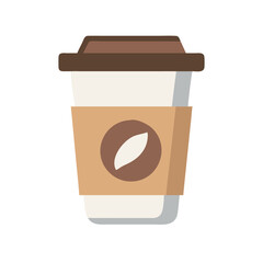 To-go coffee cup vector illustration with sleeve, Vector illustration of a disposable to-go coffee cup with a brown lid and sleeve featuring a coffee bean icon, designed in a simple style.
