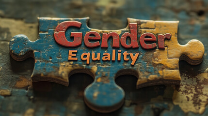 text "Gender Equality" within puzzle pieces that fit together, symbolizing the idea that gender equality is an essential and integral part of society