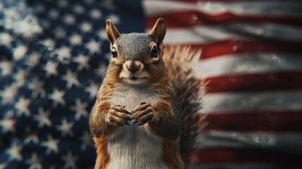 Obraz premium squirrel with a american flag in the background