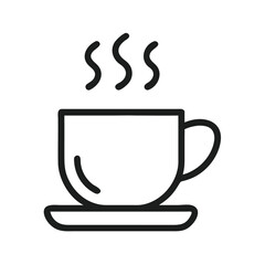 Steaming coffee cup vector illustration in black outline, Minimalistic vector illustration of a steaming coffee cup with a simple black outline, representing a hot beverage like coffee or tea.

