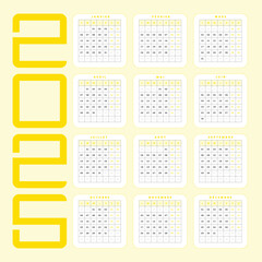 Calendrier 2025 jaune, Design Vectoriel simple de calendrier Français nouvelle année 2025