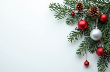 Spruce branch on white background with space for text