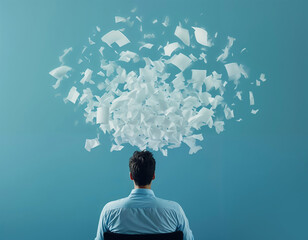 businessman with a cloud of paper hovering above his head