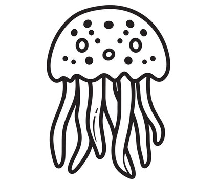recommend clip art: Illustration of jellyfish on black background, Jellyfish icon cartoon outline