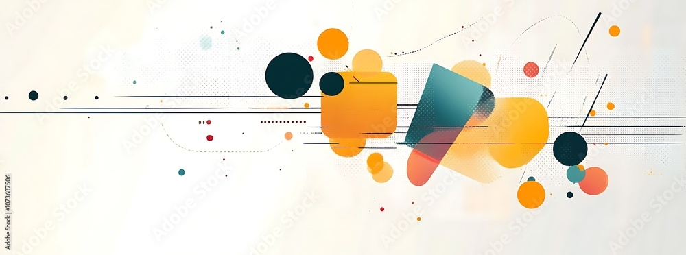 Fototapete abstract geometric risographic illustration patterns with a retro-tech flair, pastel colours on beig