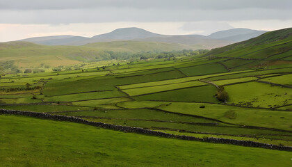Obraz premium Rolling Green Hills of the Irish Countryside with Stone Walls