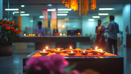 Corporate Diwali Celebration: Gift Exchange and Diyas in a Festive Office Setting
