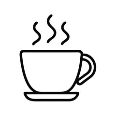 Steaming coffee cup vector illustration in black outline, Minimalistic vector illustration of a steaming coffee cup with a simple black outline, representing a hot beverage like coffee or tea.
