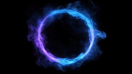Abstract circle of glowing blue smoke, ethereal and mystical