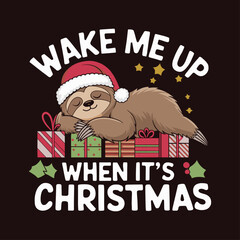 Sloth sleeping on christmas vector t-shirt design