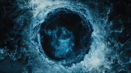 Abstract swirling blue smoke vortex, ethereal and mysterious