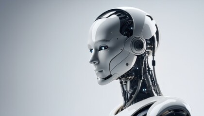 3d render of a robot; a humanoid robotic with detail facial feature; white android with human facial expression and features; white background; robotic photography; artificial intelligence; science