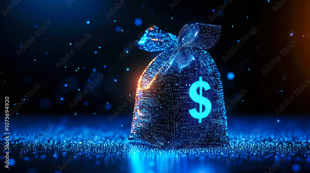 Poster digital moneybag with binary code for ai financial transactions and fraud detection