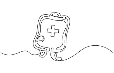 Obraz premium continuous line drawing of blood bag.one line drawing of medical blood transfusion bag. Single line vector illustration of blood supply in hospital, World blood donor day. One continuous single line