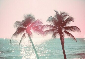 Fototapeta premium Vintage Retro Palm Trees Ocean Sunset