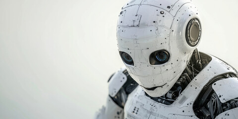 Futuristic robot with expressive eyes and sleek design, showcasing AI technology
