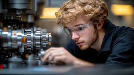 Machine operator adjusting settings on a high-tech laser cutter, symbolizing the precision and innovation in modern machining