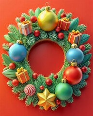 christmas wreath with red background