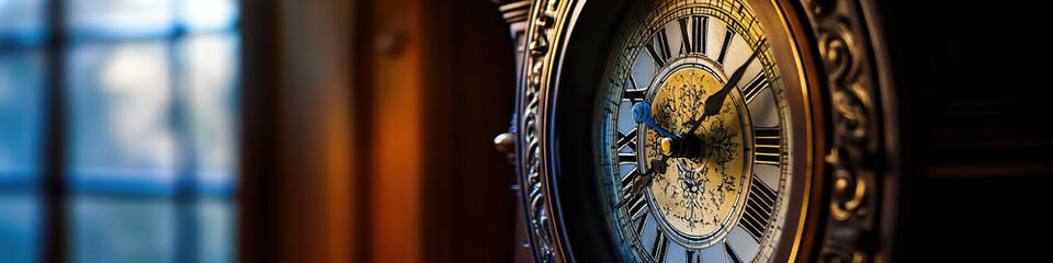 Whispers of Time: A grandfather clock, ticking slowly as its pendulum swings back and forth.