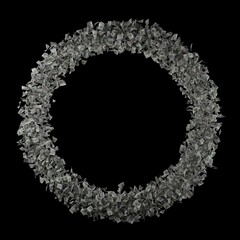 A voluminous circle, ring, consisting of hundreds of maximally realistic dollar bills floating on a black background. Frame for a picture, banner or any other use. 3d render