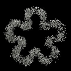 Fototapeta premium A voluminous five-pointed symbol, star, consisting of hundreds of maximally realistic dollar bills floating on a black background. Frame for a picture, banner or any other use. 3d render