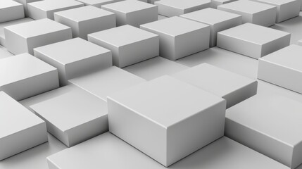 Obraz premium A close-up view of white, geometric blocks arranged in a pattern, showcasing depth and shadow in a minimalist design.
