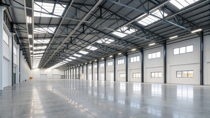 A large, empty warehouse with a lot of windows and a lot of light